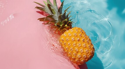 Fresh summer minimal image with pineapple and water. Generative AI
