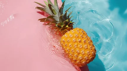 Fotobehang Fresh summer minimal image with pineapple and water. Generative AI © saicle