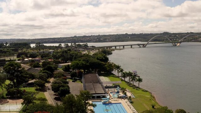 Aerial View of Paranoá Lake with Juscelino Kubitschek Bridge in Brasilia