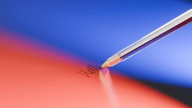 3D animation showing a BIC pen writing on a shiny material