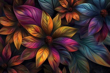 beautiful digital artwork of intricate multicolor flowers wallpaper banner background - obrazy, fototapety, plakaty