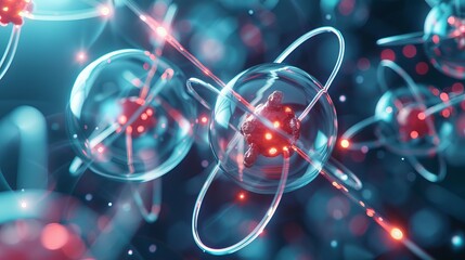 Abstract 3D Illustration of Atom Structure: Scientific and Medical Background Concept