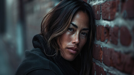 Fototapeta premium Young woman portrait on an urban city scene.