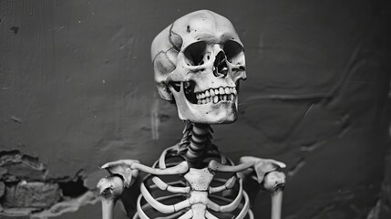 Vintage Human Skeleton Illustration for Educational Use or Halloween Designs - Monochrome Skeleton Image