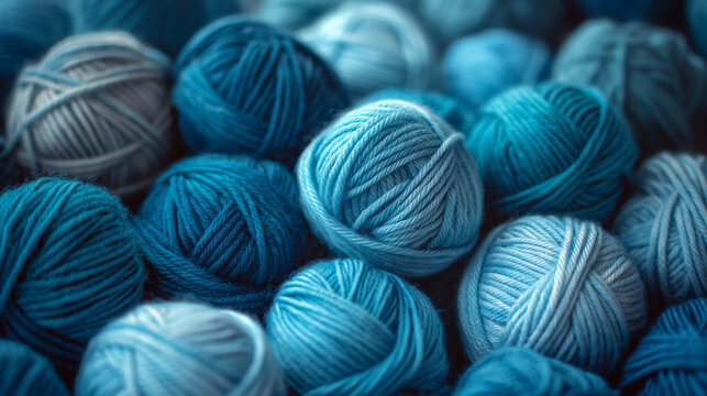 Close-up images of skeins of natural wool for knitting. Muted colors. Wide range of knitting products.