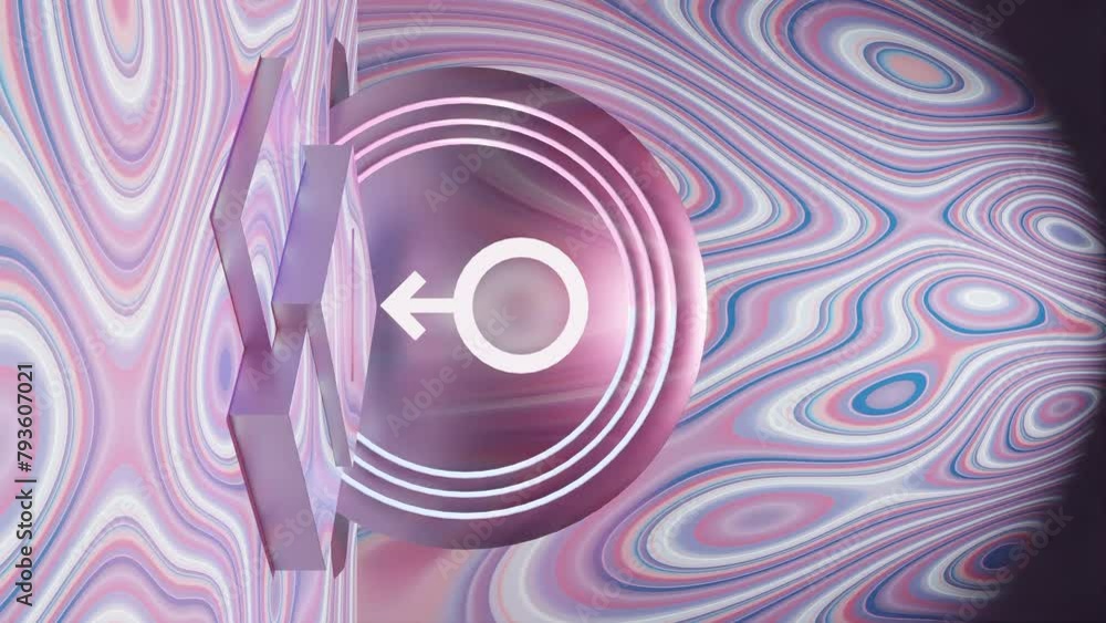 Poster display product with liquid tripping psychedelic background and gender male logo in 3d rendering ani