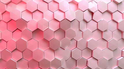An elegant abstract pattern of interlocking hexagons in a subtle gradient of blush pink to deep rose, suggesting a geometric floral motif.