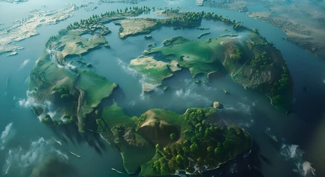 Graphic of Earth's dwindling freshwater sources, surrounded by expanding deserts,