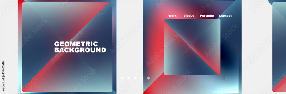 Poster a set of geometric backgrounds with red and blue triangles high quality