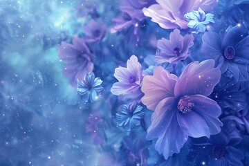 blue and purple flowers fractal background, concept of magic in flowers wallpaper, fantastic floral banner