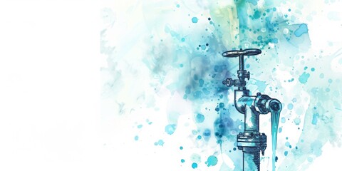 A Watercolor Rendering of a Water Tap with Crisp Blue Splashes Signifying the Freshness and Vitality of Water, Generative AI
