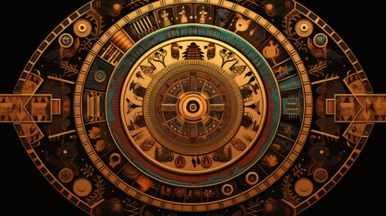 A mandala featuring egyptian hieroglyphics and desert tones