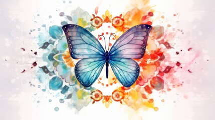 A mandala with a butterfly and watercolor effects