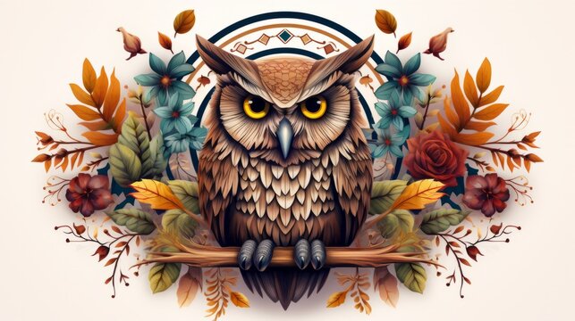 A mandala with a mystical owl and woodland hues