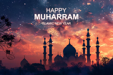 Happy muharram festival and islamic new year illustration