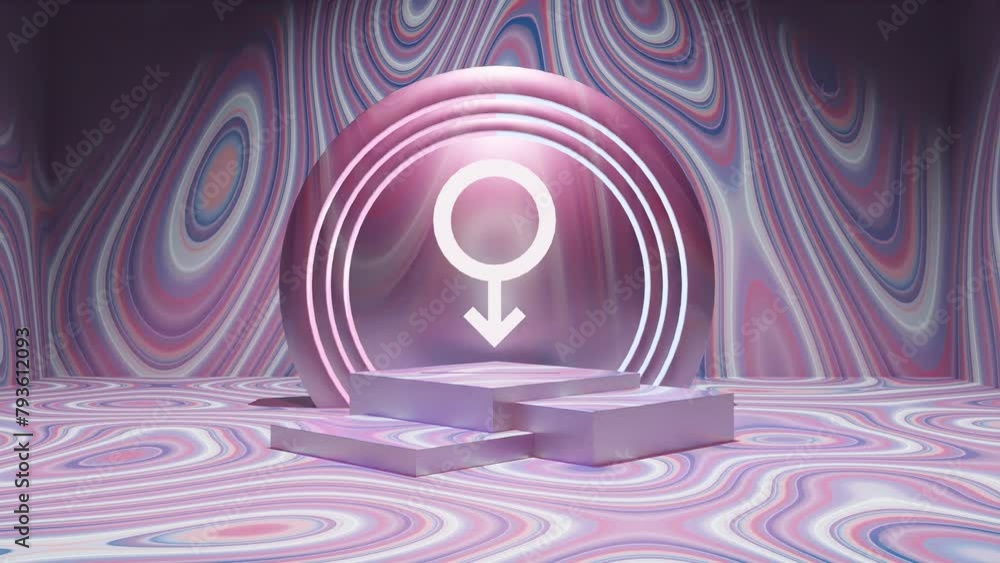 Poster display product with liquid tripping psychedelic background and gender male logo in 3d rendering ani