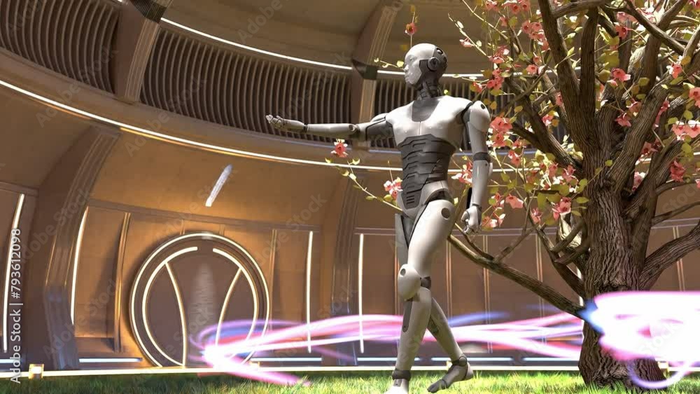 Poster artificial intelligence mother earth connection with ancient energy flow robot prototype consciousne