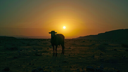 Sunset Serenity: Cross and Footprints on Peaceful Beach