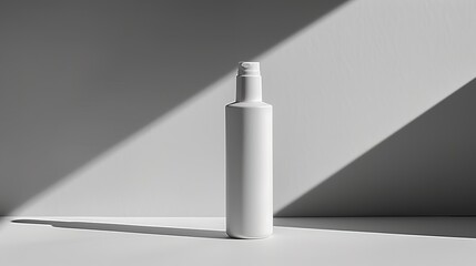 Minimalist skincare product bottle with geometric shadows.