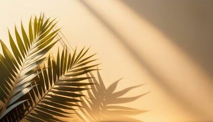 close up of palm leaves, "Serenity in Shade: Palm Leaf Silhouettes on Cream"
