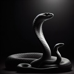 Fototapeta premium A mother Cobra and her baby in rim light black and white photography