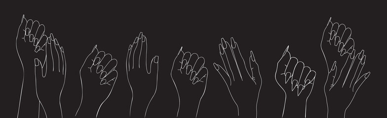 elegant female hands on black background vector sketch set - obrazy, fototapety, plakaty