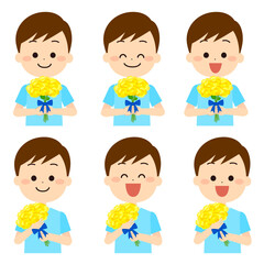 父の日の花束をもらって喜ぶ男性セット