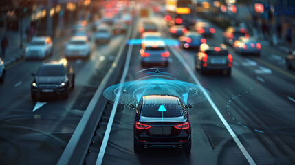 vehicle-to-everything-technologie auf der Straße visualisiert