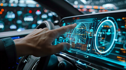 cockpit eines augmented reality autos das von hand bedient wird