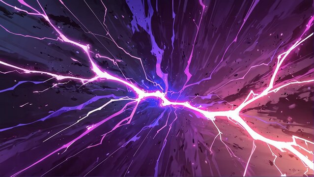 Fototapeta abstract purple and pink lightning sparks effects anime cartoon style background from Generative AI