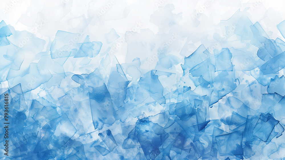 Poster a blue and white background with splatters of blue paint. the splatters are in different sizes and s
