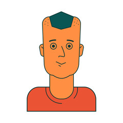 Face of young man with modern hairstyle in orange t-shirt. Isolated vector illustration for websites, avatar, card and more design
