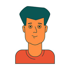 Face of young man with big green hairstyle in orange t-shirt. Isolated vector illustration for websites, avatar, card and more design