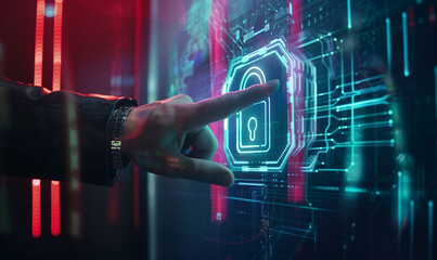 Digital Security in Human Hands: Businessperson Controlling Virtual Locks