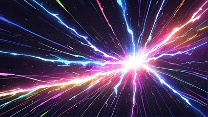 Naklejka premium abstract rainbow lightning sparks effects anime cartoon style background from Generative AI