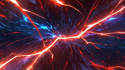 Fototapeta premium abstract red and blue lightning sparks effects anime cartoon style background from Generative AI