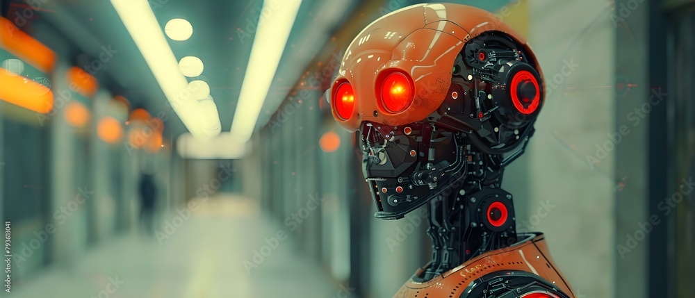 Poster the impact of robots on industries: ai ethics and types of robots. concept robotics, industrial auto