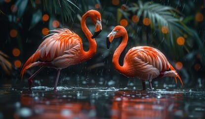 2 elegant flamingos standing in the water forming a love heart, reflection, beautiful nature, background, 4K wallpaper, geography, love, Valentine's Day.