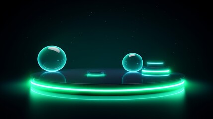 Floating 3d podium with glowing orbs - obrazy, fototapety, plakaty