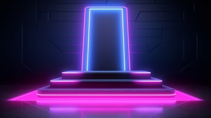 Futuristic 3d podium with neon accents