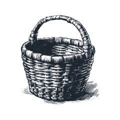 The Rattan Basket. Black white vector illustration.