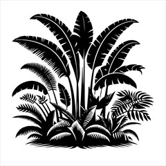 Jungle plant silhouette vector. Flowers and leaves of the jungle. Vector illustration