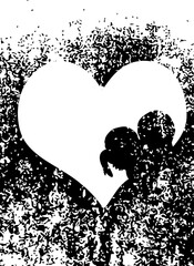 Grunge Vektor Element - Liebe und Emotionen - Herz mit küssendem Paar - Design Element - Gefühle und Vertrauen
