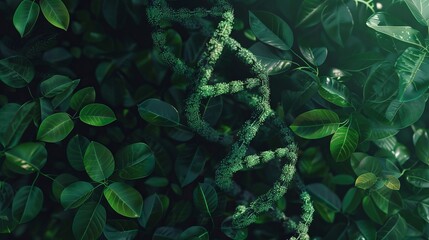 Vibrant Green DNA Helix Among Lush Botanicals: Generative AI Art