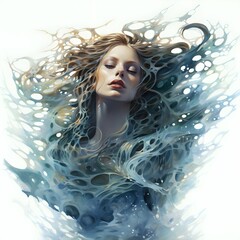 Ethereal Mermaid: A mystical and ethereal mermaid swimming among ocean waves