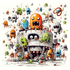 Space Invaders Invasion: Classic Space Invaders game characters invading the design