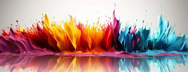 Wide panoramic abstract rhythmic color explode banner with rainbow color tones in white background  