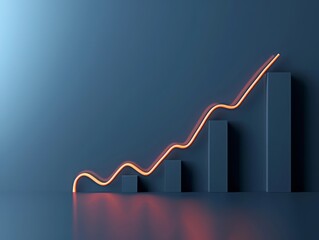 Glowing Line Chart with Rising Graph and Dark Background - Data Visualization, Financial Growth, Market Trends - Finance, Data Analysis