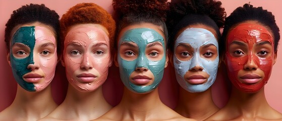 Diverse group of women testing various face masks for different skin concerns. Concept Skincare Routine, Face Mask Testing, Skin Concerns, Diverse Group, Women's Beauty