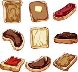 toast jam set cartoon. bread fruit, savory crunchy, smooth delicious toast jam sign. isolated symbol vector illustration